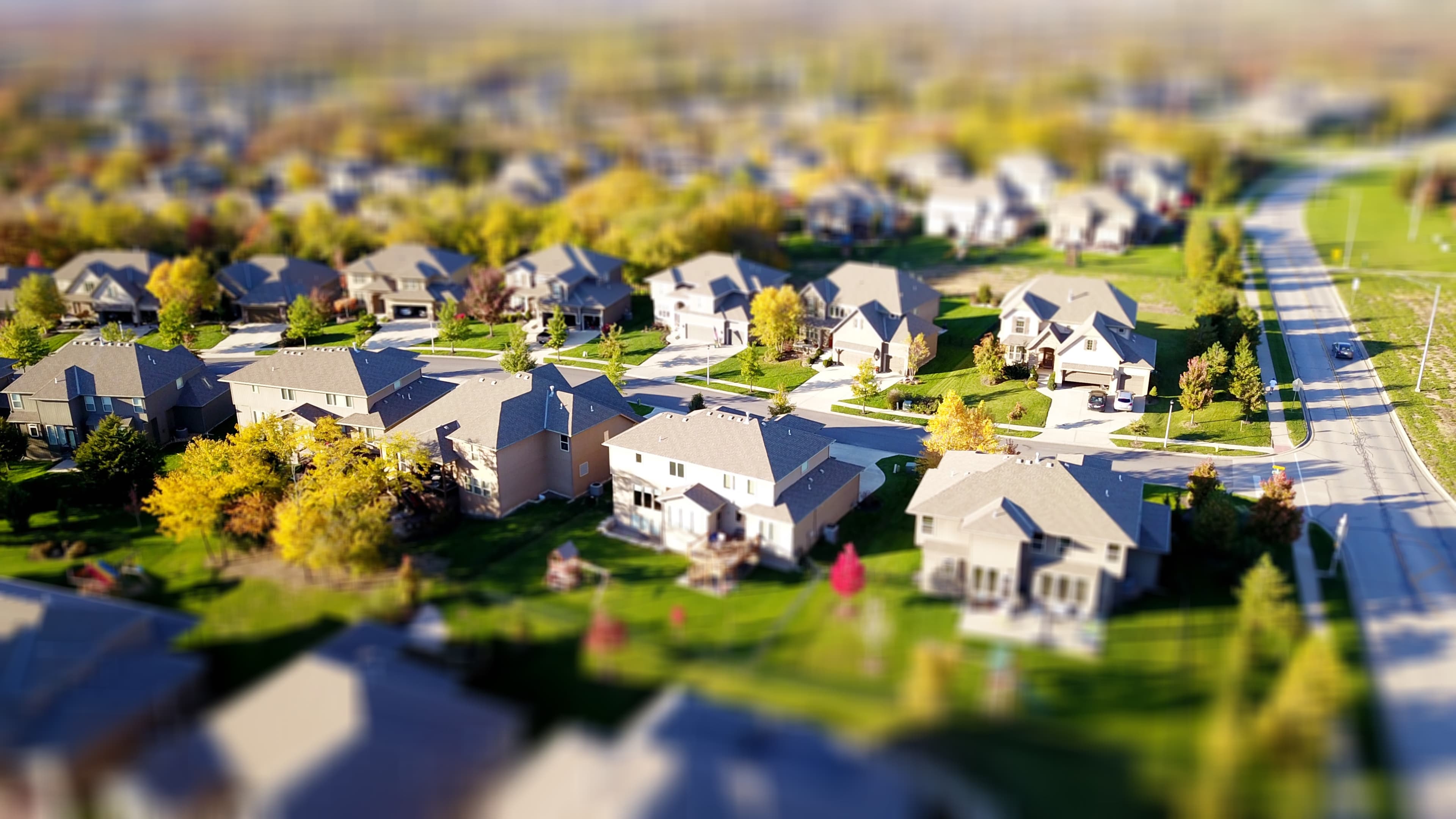 Aerial view of New England suburban neighborhood
